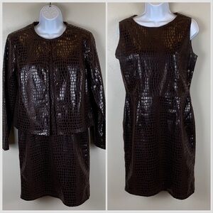 Selene Sport Dress & Jacket 2 PC Set Womens Medium Faux Leather Croc Alligator